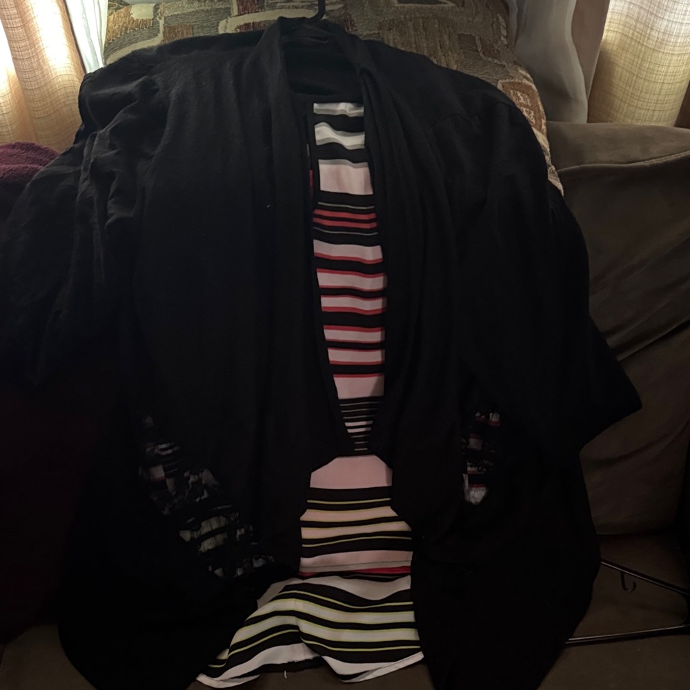 Women's Black Cardigan with Striped Inner Layer
